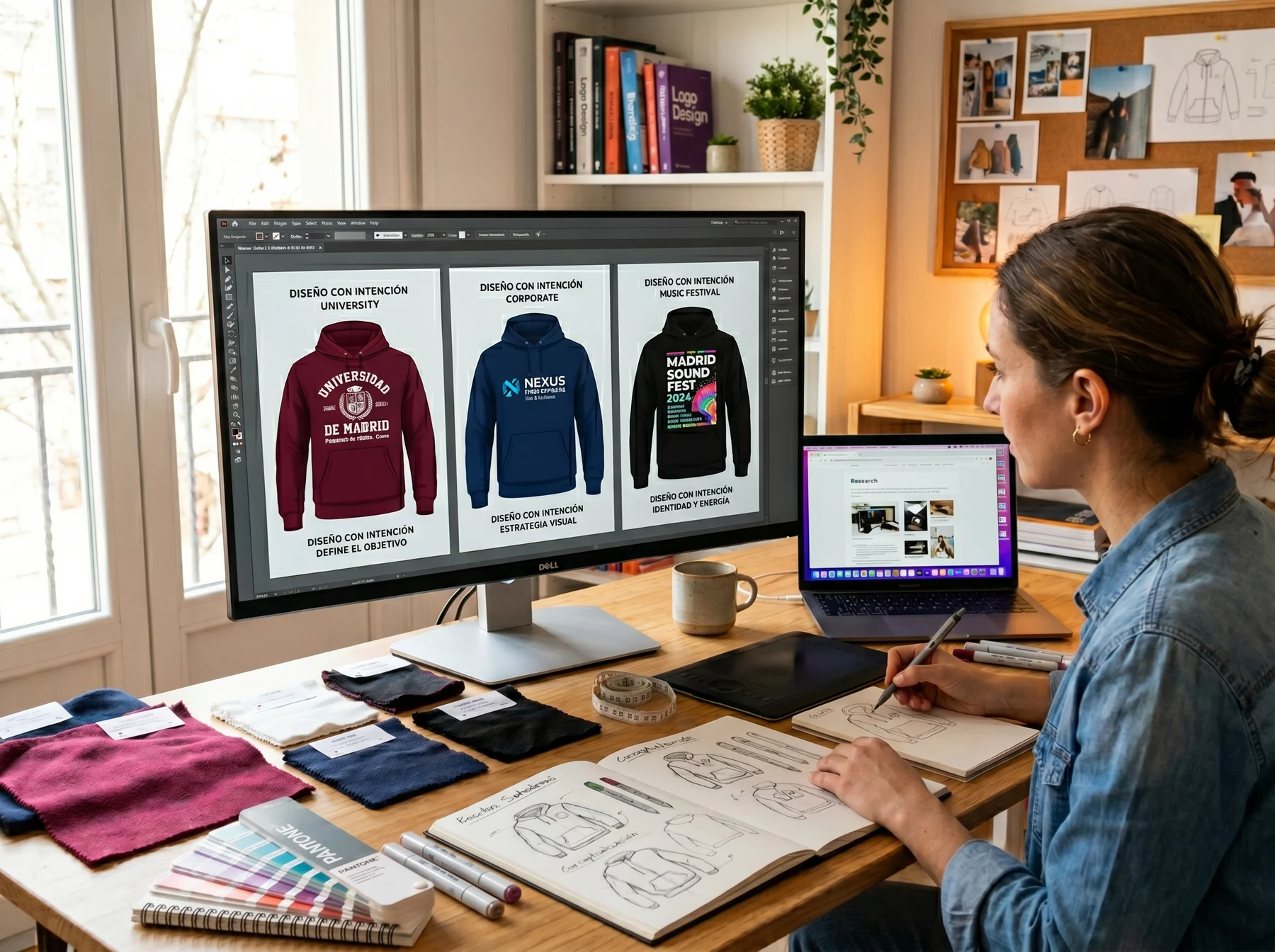 Preparación de un diseño de sudadera con nombre y coordenadas