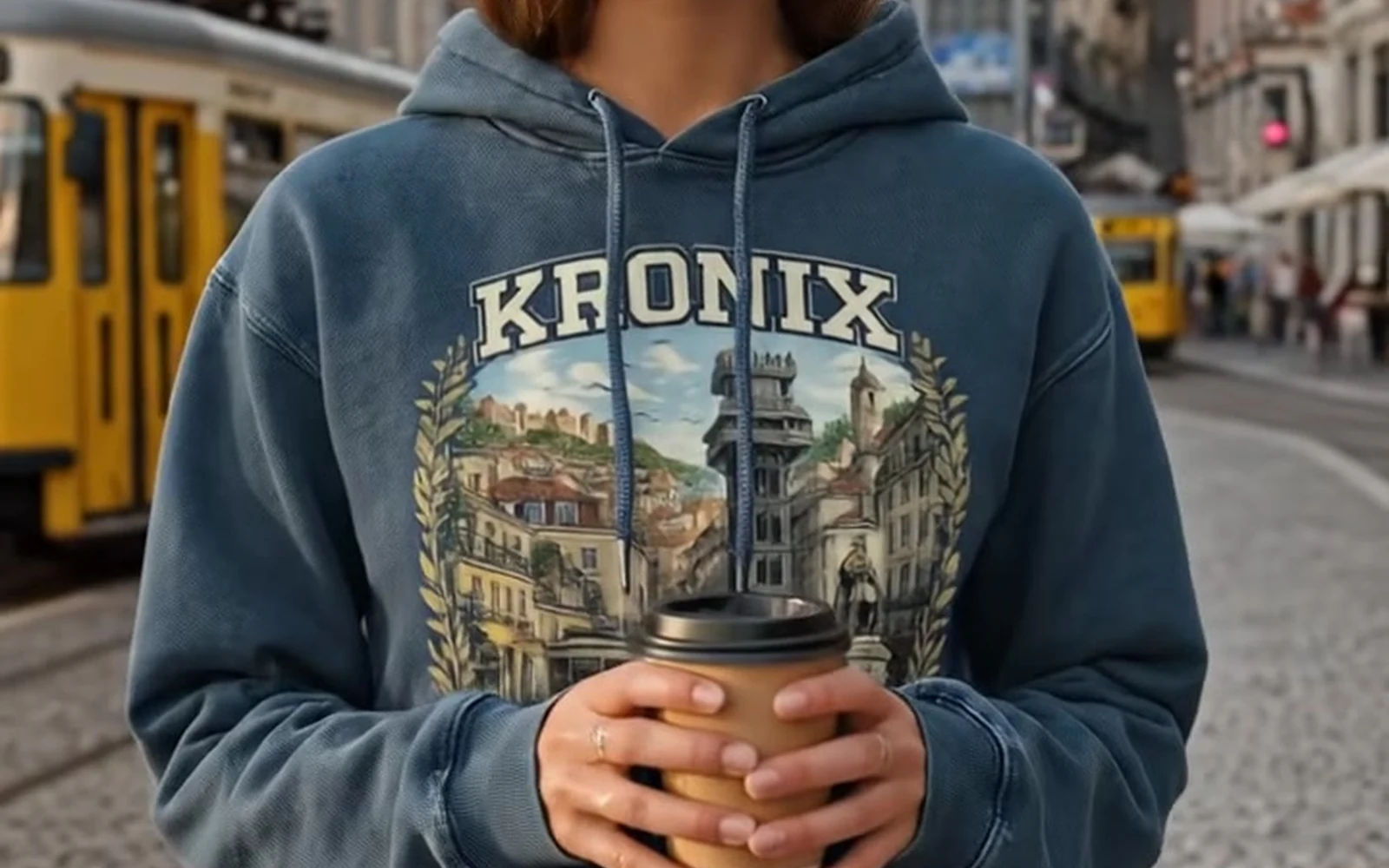 Sudadera Kronix puesta para valorar largo, volumen y caída antes de comparar medidas por modelo